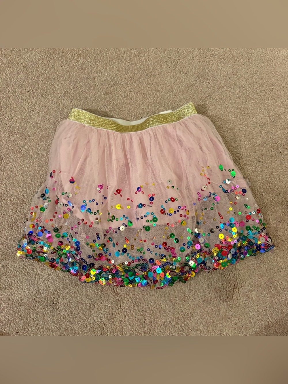Sweet Wink 4-6 years Sparkling Pink Sequin Tulle Skater Skirt Gold waistband